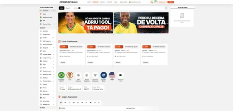 Área esportiva da Aposta Ganha com partidas e odds
